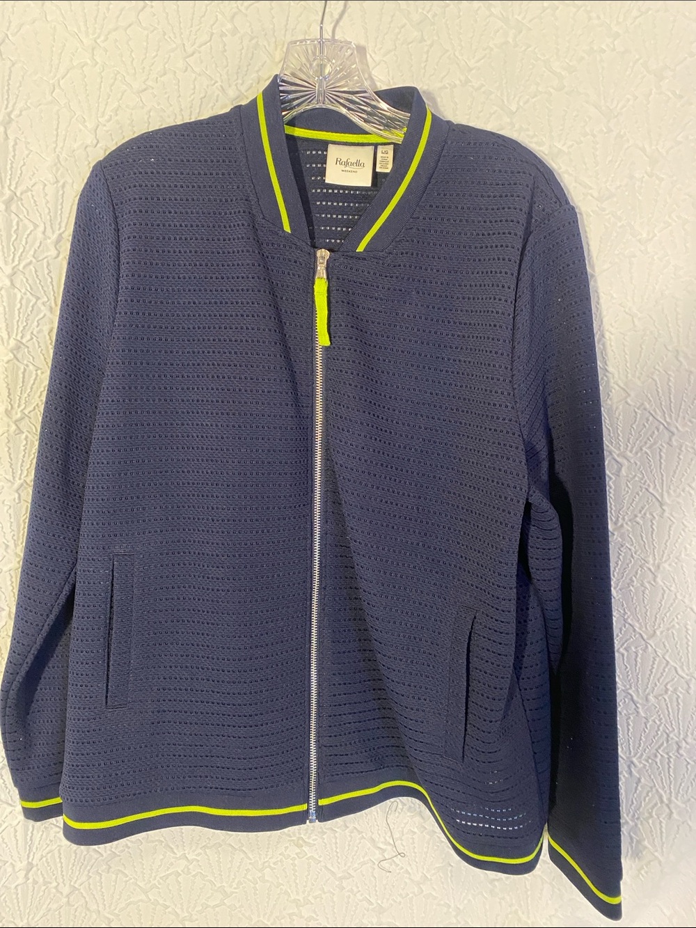 Rafaella Navy Jacket with Neon Lime Trim size Large Preppy Polished Tennis Boat